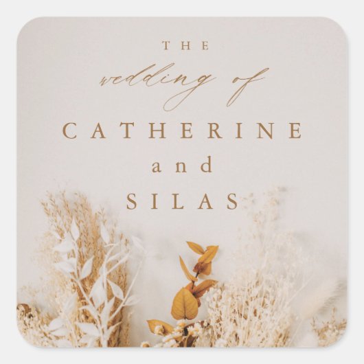 Boho gedroogde bloemen gaan trouwen vierkante sticker (Voorkant)