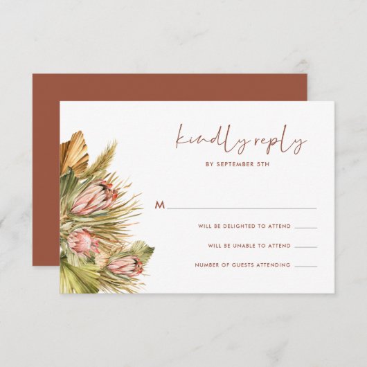 Boho Gedroogde Botanicals Waterverf Bruiloft RSVP (Voorkant / Achterkant)