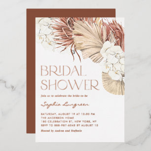 Boho gedroogde palmbladeren en orchideeën Bruidsdo Folie Uitnodiging