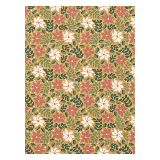 Boho Geel Groen Rode Bloemen Kerstvakantie Tafelkleed (Voorkant)