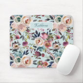  Boho Gekleurde Rozen Dusty Blue Blush Pink Muismat (Met muis)