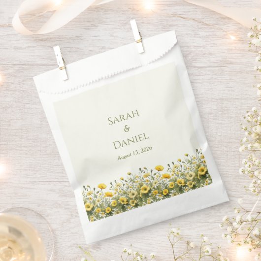 Boho gele wilde bloemen, olijf dank je bruiloft bedankzakje (Geknipt)