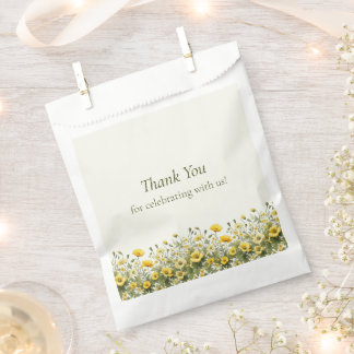 Boho gele wilde bloemen, olijf dank je bruiloft bedankzakje