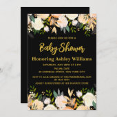 Boho Gender Neutraal Baby shower Zwart Goud Bloeme Kaart (Voorkant / Achterkant)