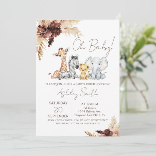 Boho Gender Neutral Safari Baby shower Uitnodiging (Staand voorkant)