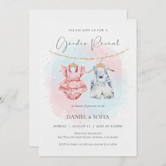 Boho Gender Reveal Invitation Neutral Baby (Devant / Derrière)