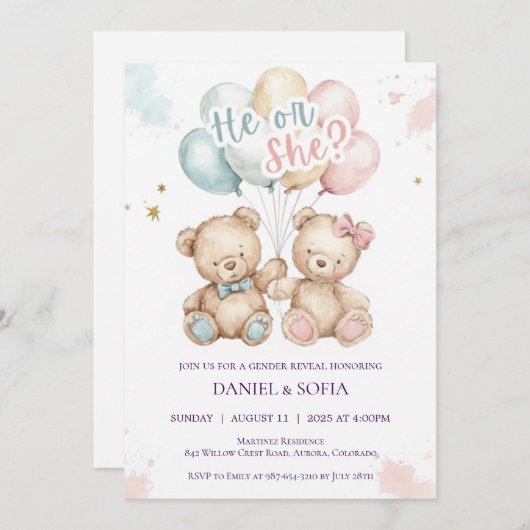 Boho Gender Reveal Invitation Neutral Baby (Devant / Derrière)