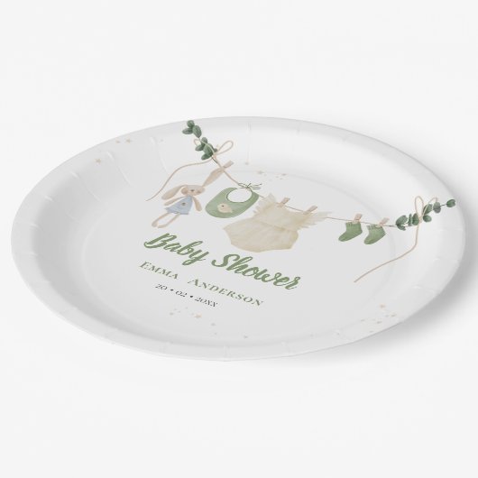 Boho Genderneutraal Baby Rustieke Douche Papieren Bordje (Gekanteld)