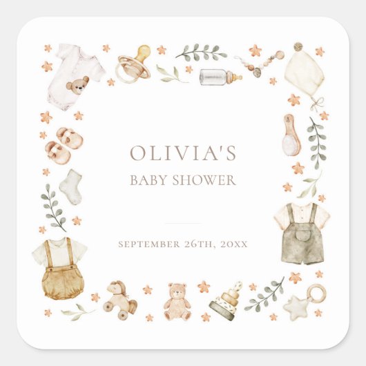 Boho Genderneutraal  Babykleding Douche Vierkante Sticker (Voorkant)