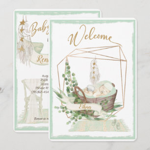 Boho Genderneutraal Waterverf Baby shower Kaart