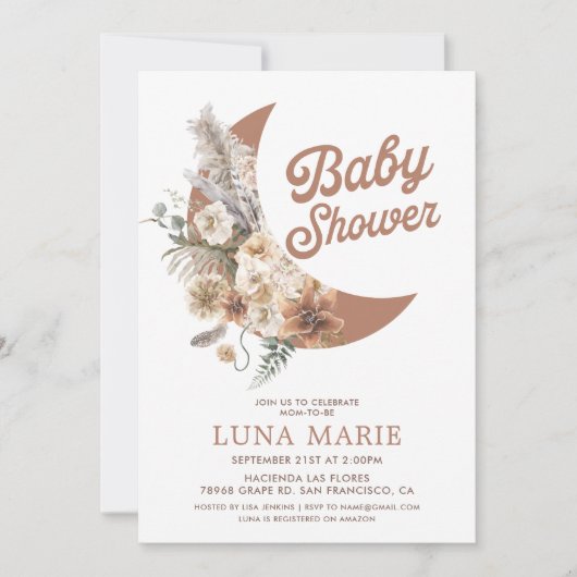 Boho Genre Neutre Lune Baby shower Invitation (Devant)