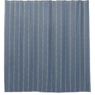 Boho geo simpele lijnen beige denimblauw rustiek douchegordijn