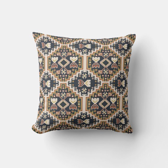 Boho Geometric Black Yellow Tan Pattern Kussen (Voorkant)