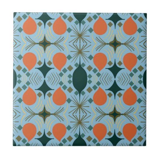 Boho Geometric Diamond Blue Tegeltje (Voorkant)