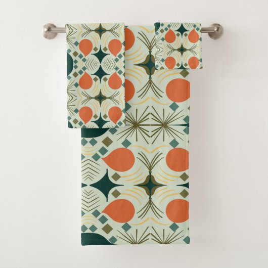 Boho Geometric Diamond Mint Pattern Bad Handdoek (Insitu)