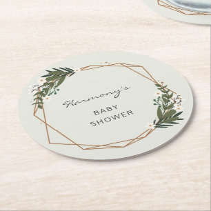 Boho Geometric Greenery Gender Neutral Baby shower Ronde Kartonnen Onderzetter