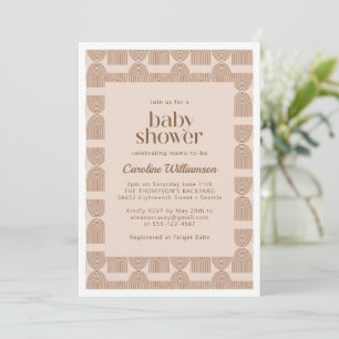 Boho Geometric Lines Terracotta Baby shower Kaart