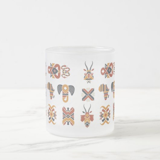 Boho Geometric Pattern Mug, Earthy Tones Cup Matglas Koffiemok (Center)