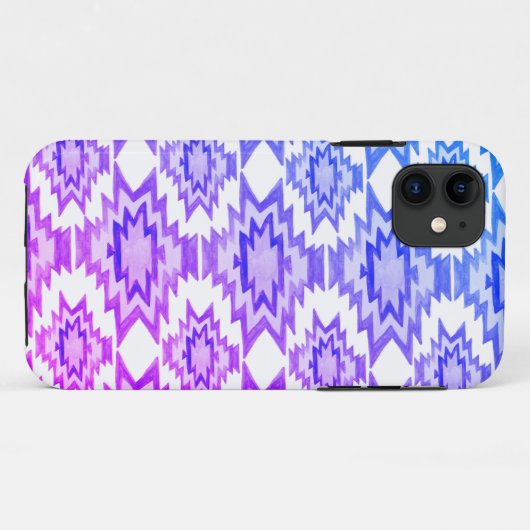 Boho Geometric Waterverf Pattern Blue Paars Case-Mate iPhone Case (Achterkant (horizontaal))