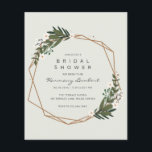 Boho Géométrique Or Vert Fête des mariées budgétai<br><div class="desc">Brochure d'invitation à la douche nuptiale à budget boho moderne avec vos détails de l'événement à l'intérieur d'un cadre géométrique doré entouré de verdure et de fleurs blanches. Un design botanique parfait pour une fête bohème en été. Ces invitations à la douche nuptiale bon marché sont imprimées sur des feuilles...</div>