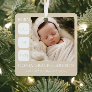 Boho geslachtsneutrale baby geboorte statistieken metalen ornament