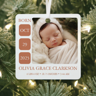 Boho geslachtsneutrale baby geboorte statistieken metalen ornament