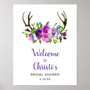 Boho-gewei bloem bruiloft feest welkom bord poster