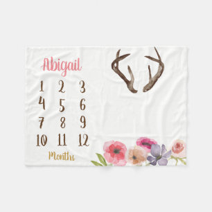 Boho Geweih Baby Mijlpaal Maandelijkse Baby Dekent Fleece Deken