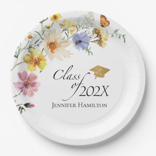 Boho Gilded Wildflower Boeket Klasse van Afstudere Papieren Bordje (Voorkant)