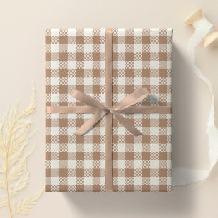 Boho Gingham Patroon Geruit Geblokt Tan Bruin Cadeaupapier