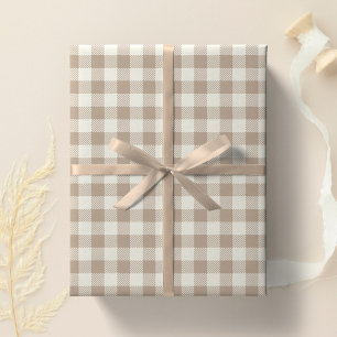 Boho Gingham Patroon Geruit Neutraal Cadeaupapier