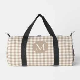 Boho Gingham Patroon Geruit Neutraal Monogram Plunjezak