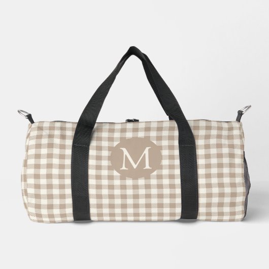 Boho Gingham Patroon Geruit Neutraal Monogram Plunjezak (Voorkant)