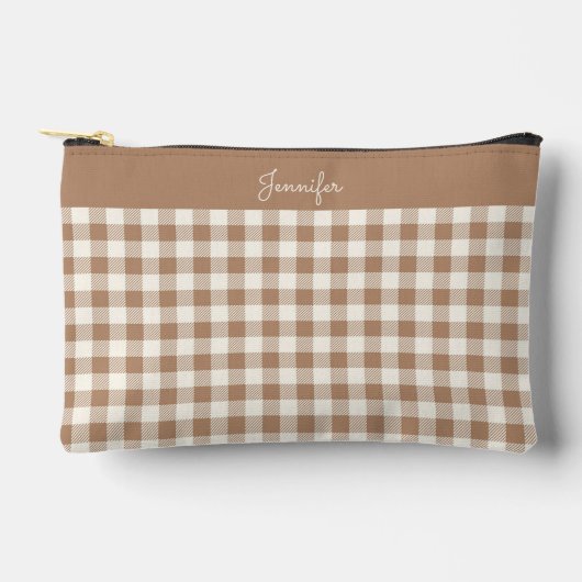 Boho Gingham Pattern Plaid Checkered Brown Name Etui (Voorkant)