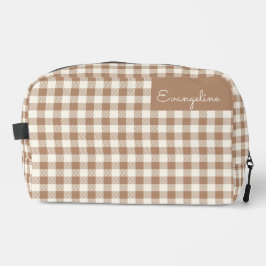 Boho Gingham Pattern Plaid Checkered Brown Name Toilettasje