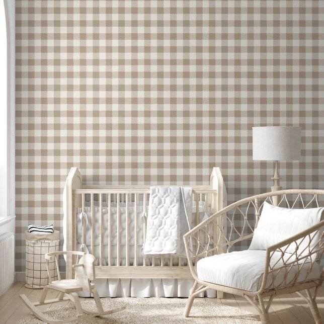 Boho Gingham Pattern Plaid Checkered Neutral Behang (Kinderen)