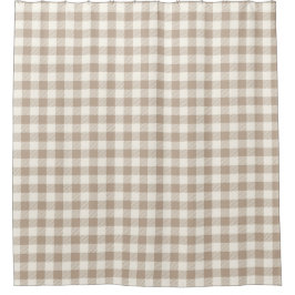 Boho Gingham Pattern Plaid Checkered Neutral Douchegordijn