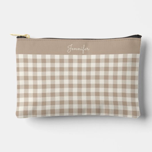 Boho Gingham Pattern Plaid Checkered Neutral Name Etui (Voorkant)