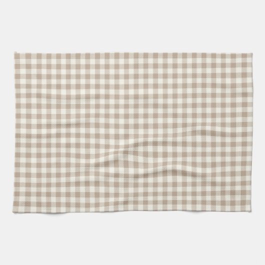 Boho Gingham Pattern Plaid Checkered Neutral Theedoek (Horizontaal)
