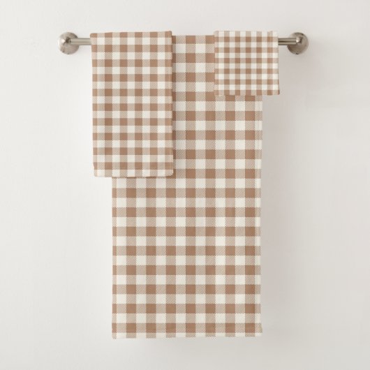 Boho Gingham Pattern Plaid Checkered Tan Brown Bad Handdoek (Insitu)
