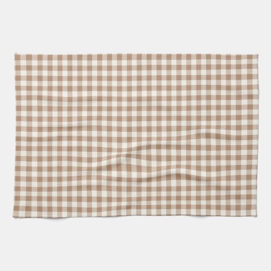 Boho Gingham Pattern Plaid Checkered Tan Brown Theedoek (Horizontaal)