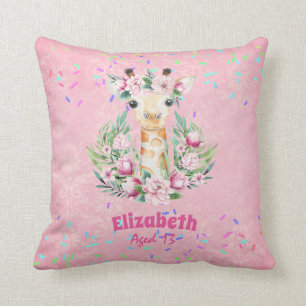 Boho-giraffe bloemen vernoemde meisjes, tiener cad kussen