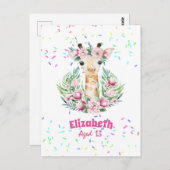 Boho-giraffe bloemen vernoemde meisjes, tienercade briefkaart (Voorkant / Achterkant)