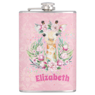 Boho Giraffe Flowers Named Girls, Tiener cadeaus Heupfles