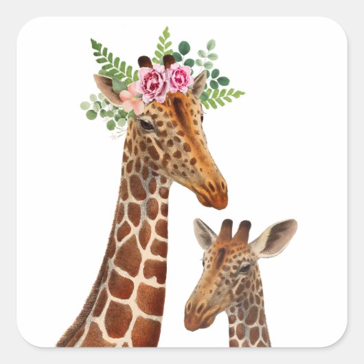 Boho Giraffe Mama + Baby shower Vierkante Sticker (Voorkant)