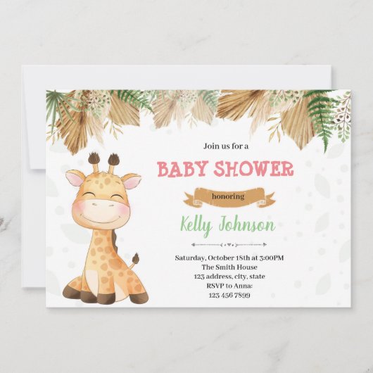 Boho giraffe partijuitnodiging kaart (Voorkant)