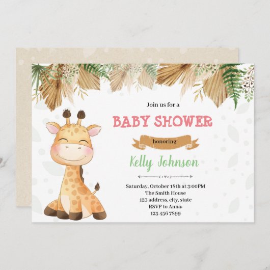 Boho giraffe partijuitnodiging kaart (Voorkant / Achterkant)