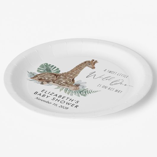 Boho Giraffe Waterverf Baby shower Papieren Bordje (Gekanteld)