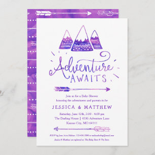 Boho Girl "Adventure Awaits" Baby shower Kaart