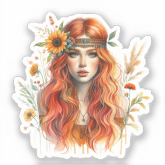 Boho Girl AI Kunst Boheemse Mode Sticker